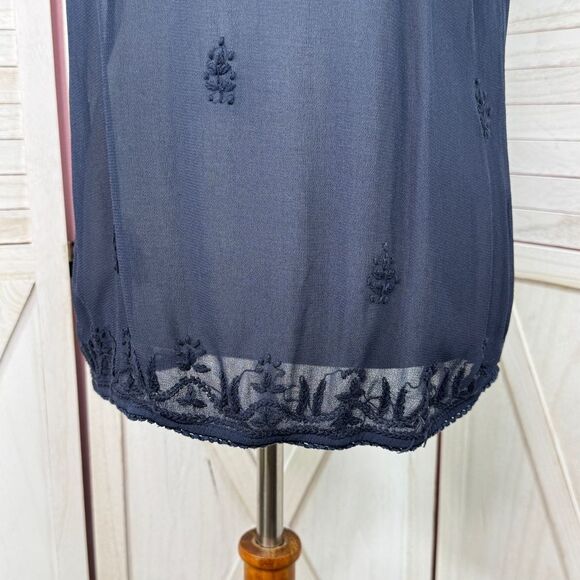 Lucky Brand Embroidered Sheer Chiffon Tee Shirt Navy Blue XS - Picture 6 of 11